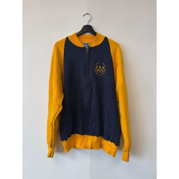 Vintage United States Olympic Team Jacket Medium Navy Yellow Made in USA 80s